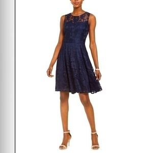 NWT Tahari Navy Blue Lace Flare Dress, Size 2